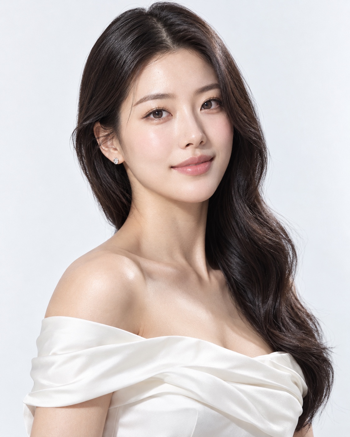 화이트 의상과 정교한 메이크업의 한국인 성인 여성 뷰티 화보 · AI 생성 이미지