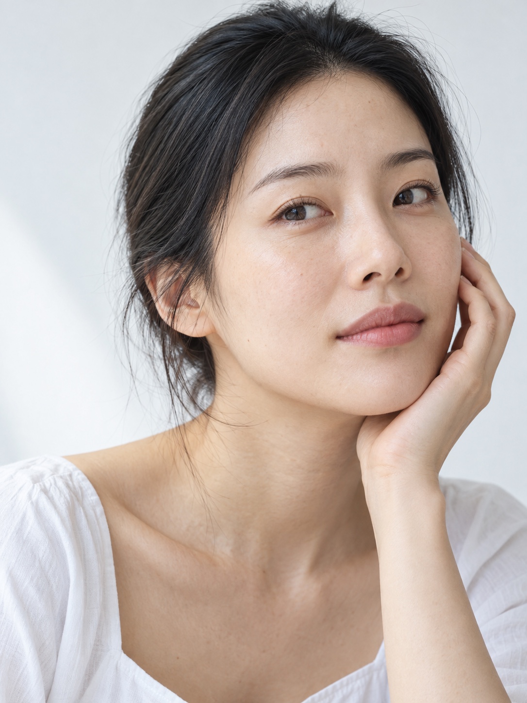 자연광 아래 한국인 성인 여성의 피부 화보 · AI 생성 이미지