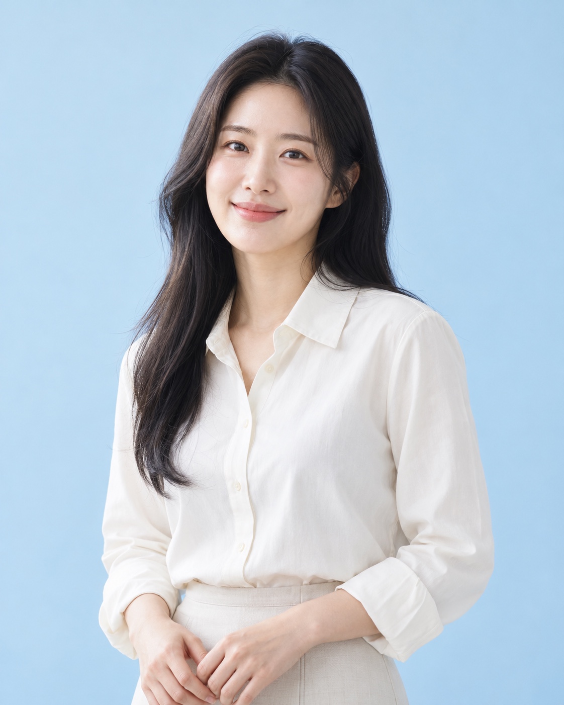 자연스럽게 미소 짓는 한국인 여성 웰니스 모델